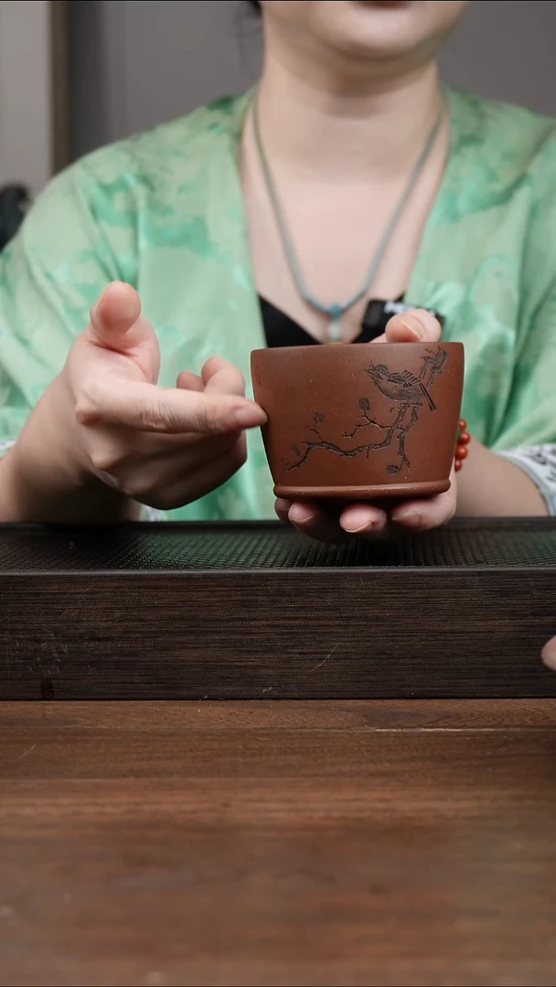 茶壶紫砂紫泥喜上眉梢刻绘压手杯 ！