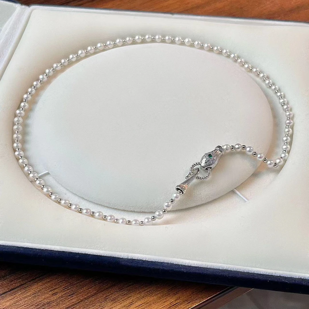 太酷灵蛇项链  搭配3-4天然淡水珍珠 简约又不失珠宝感