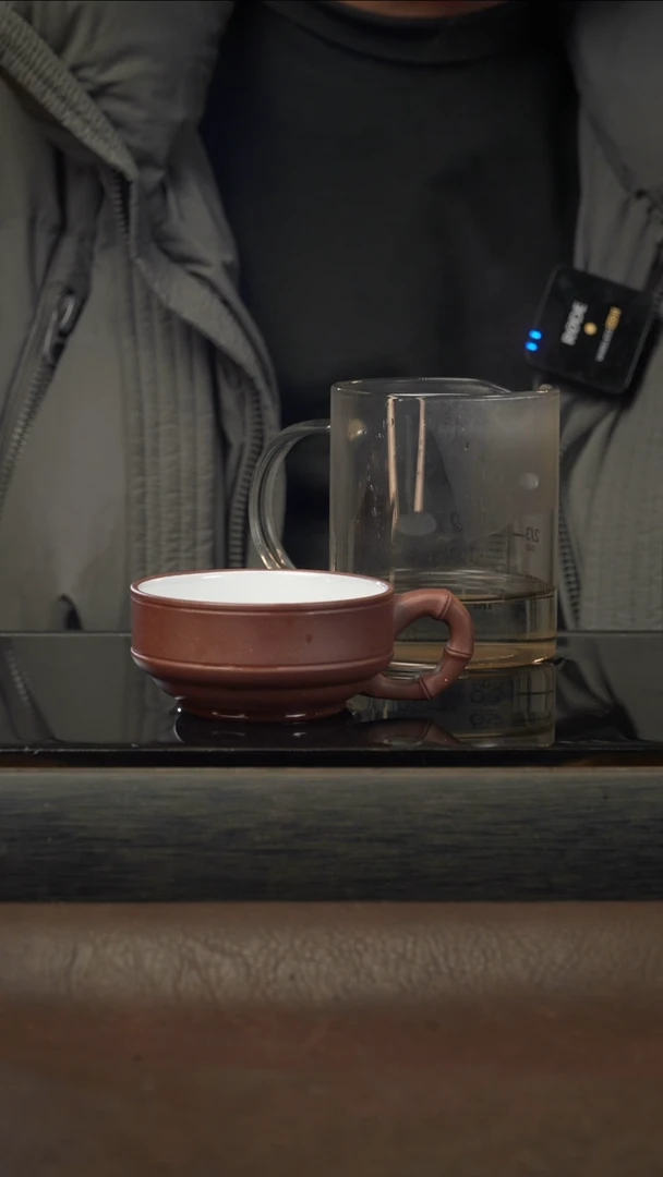 茶壶紫砂5 紫泥白釉杯带竹节把