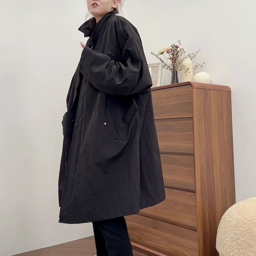 【林南南】 简约拉链长袖风衣外套时尚休闲百搭复古宽松韩版690106