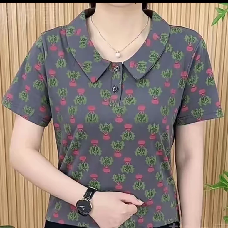 2025年夏季新款娃娃领短袖T恤洋气宽松小衫