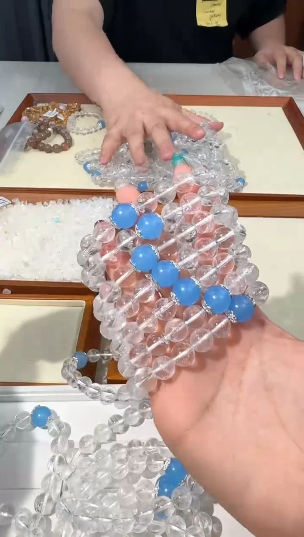 【闪购商品】水晶手链未镶嵌【有矿坑】A051白阿塞蓝色顶珠款
