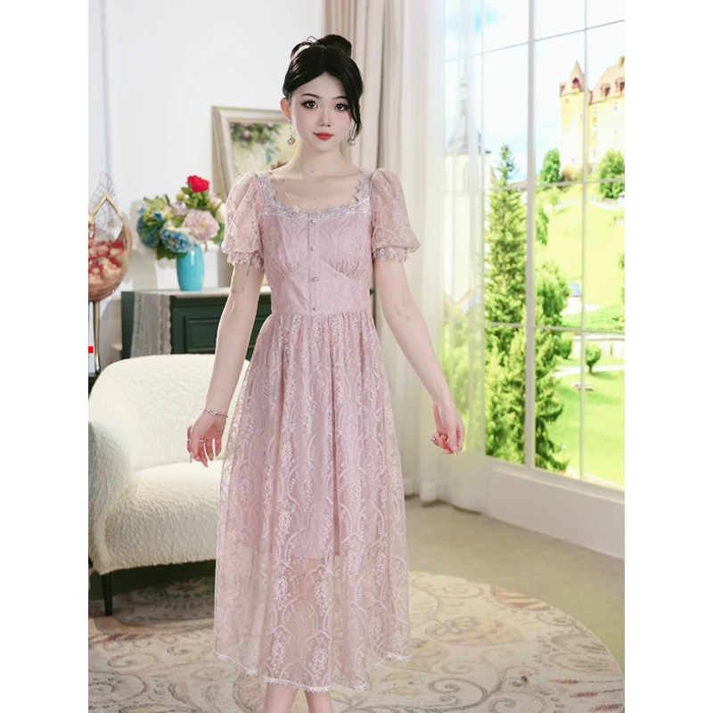 VELVETINE绒雅2025夏季蕾丝显瘦气质法式仙女裙女装连衣裙8222699