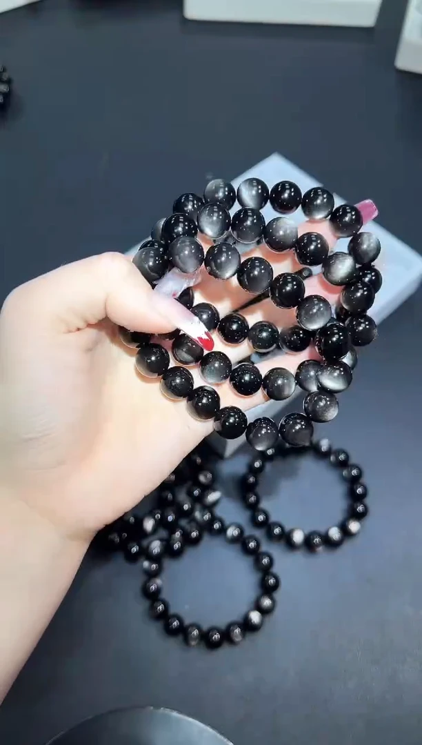 【闪购商品】黑曜岩手串未镶嵌40a多样性发其一/1条12mm默认微瑕