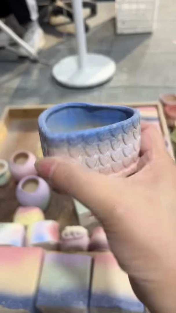 麦饭石粗陶多肉花盆6*4