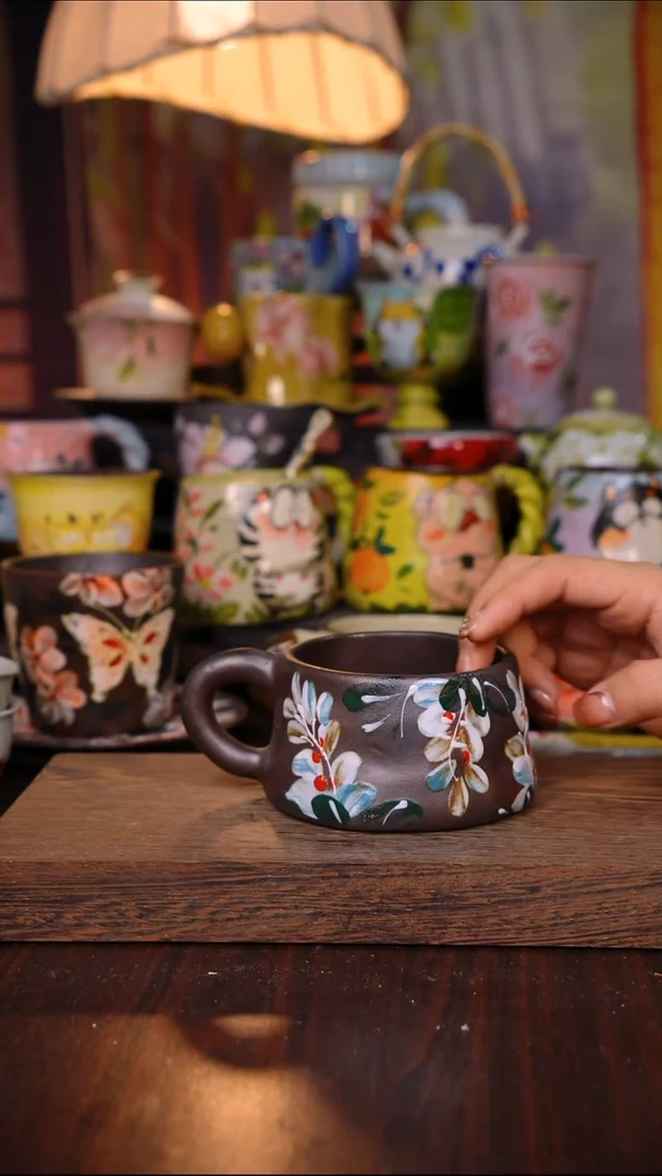 杯子陶泥垚手作 景德镇手工手绘陶瓷器物