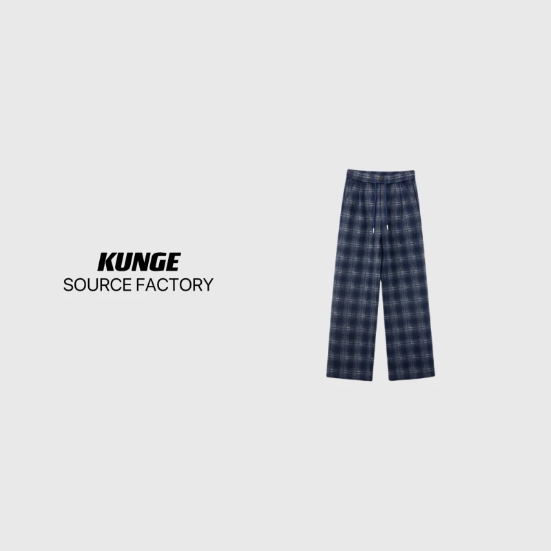 KUNGE--格子裤女夏季新款宽松百搭阔腿休闲显瘦长裤-8934