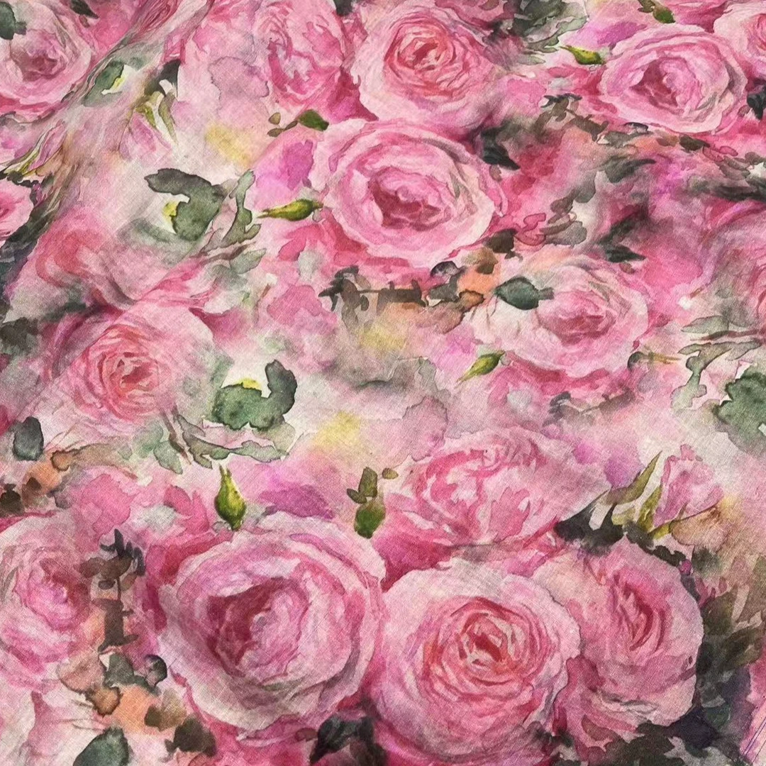 粉玫瑰纯苎麻裙子袍子面料42支 布料幅宽140cm