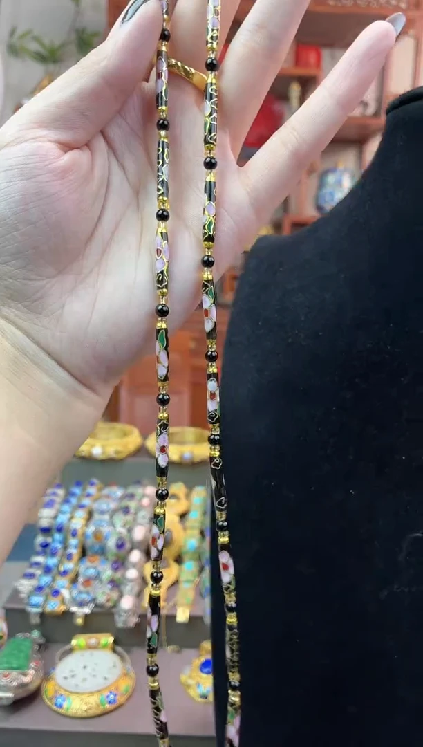 非遗手工景泰蓝竹节项链黑色