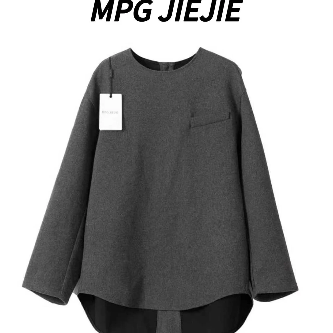 MPG JIEJIE【风和自由】25秋冬极简灰色后背开扣设计大码外套