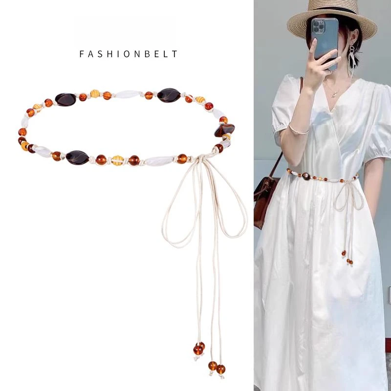 白色腰链配饰女编织细腰绳装饰配连衣裙子波西米亚民族风腰带夏季