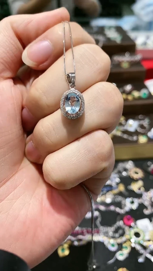 【闪购商品】海蓝宝石颈饰银S925镶嵌吊坠