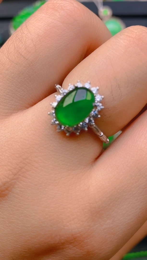 【闪购商品】翡翠戒指银S925镶嵌天然A货翡翠1