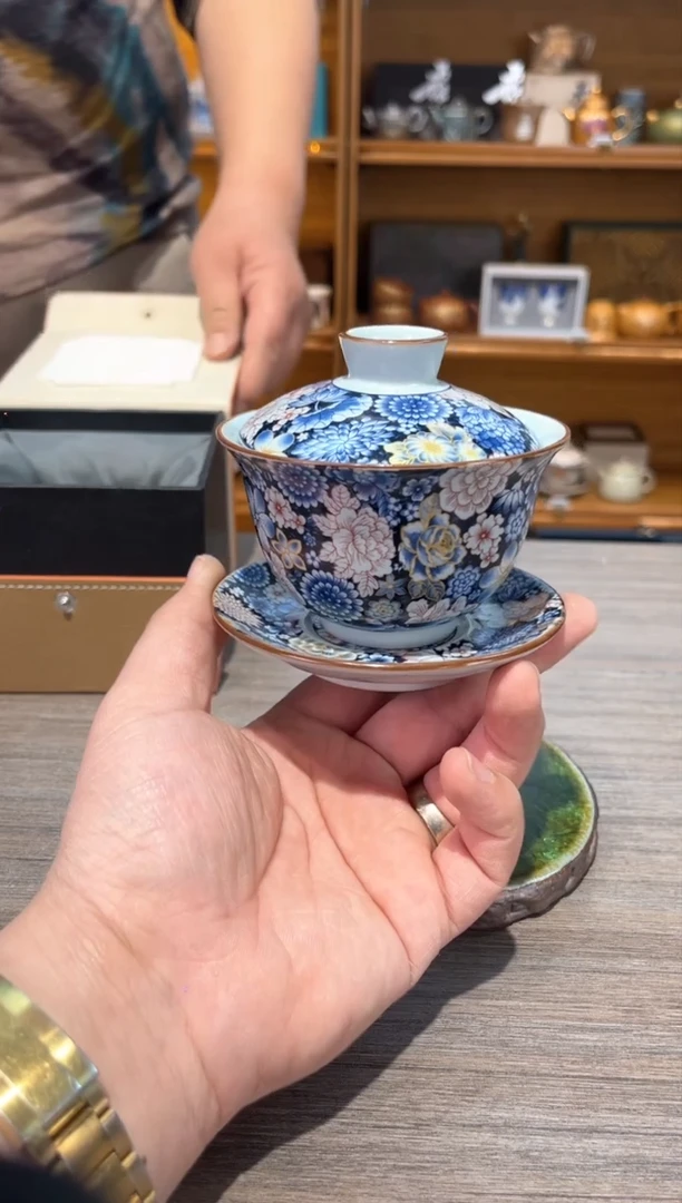 【闪购商品】蓝红万花盖碗茶具茶具