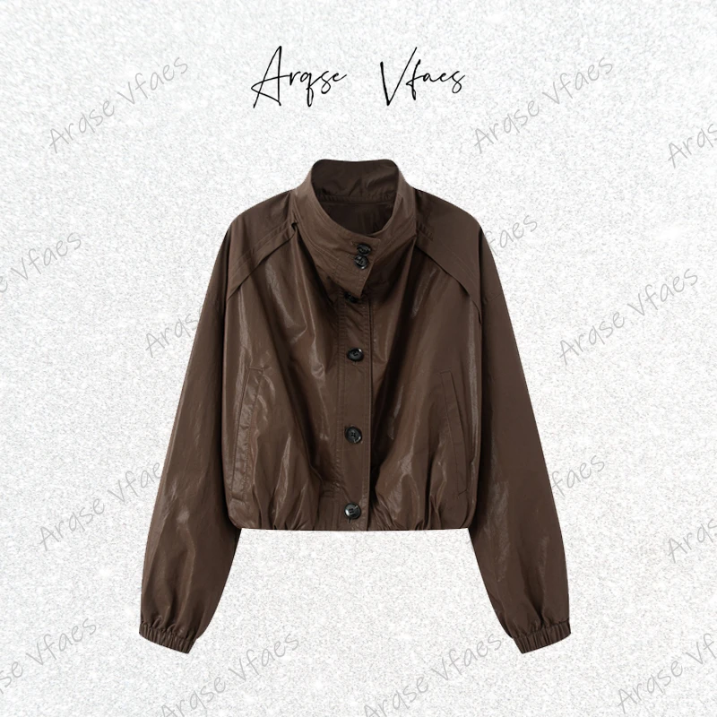 艾家同款2025秋款休闲宽松立领百搭短外套上衣AR103019