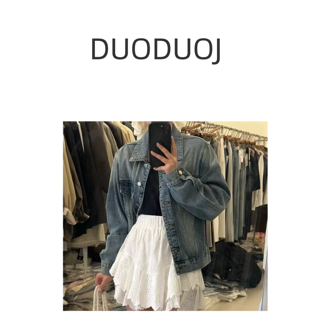 【DuoDuoJ】【牛仔外套】春款韩版复古水洗翻领简约牛仔外套