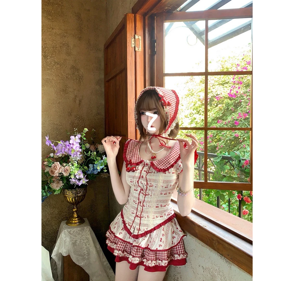 【运补5米】【小红帽】春夏新款可爱甜美风上衣半裙套装