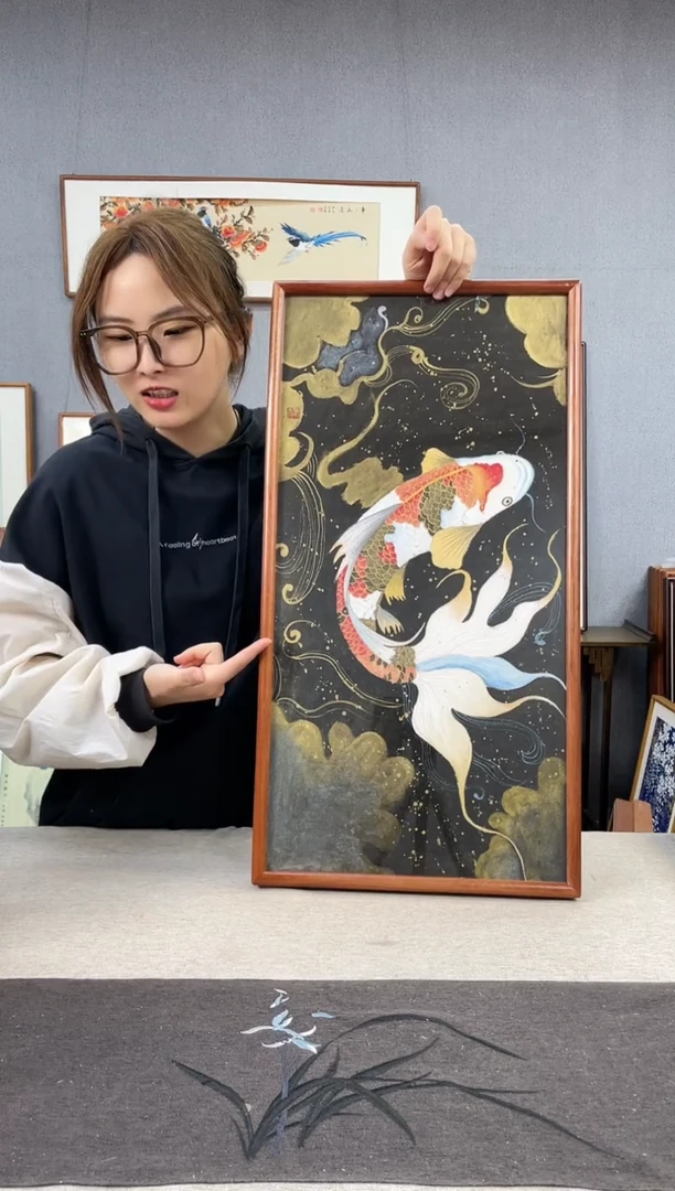 【闪购商品】国画手写手绘带框作品-35*68-杨春柳