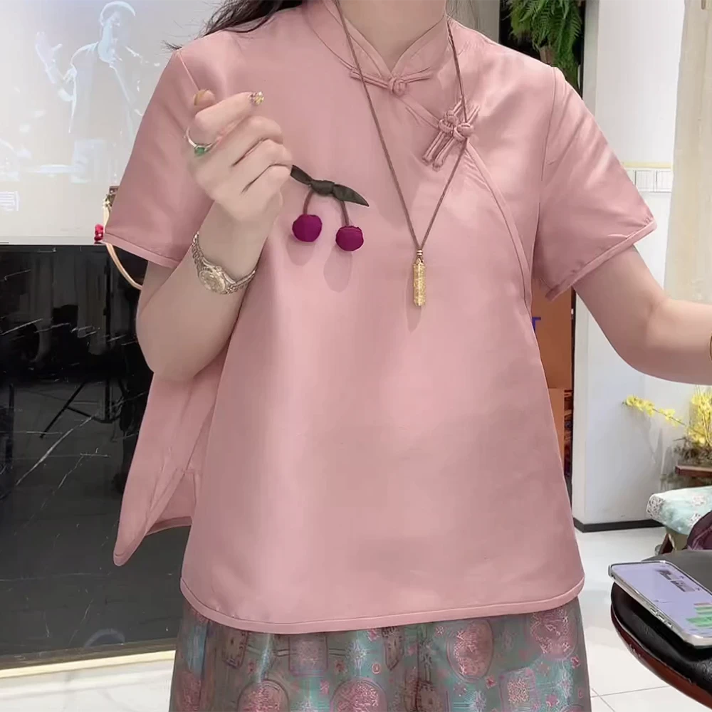 新款新中式斜襟盘扣气质国风衬衫时尚百搭夏季宽松中国风