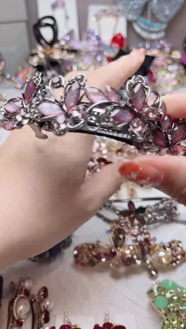 铁合金仿水晶6公分弹簧夹