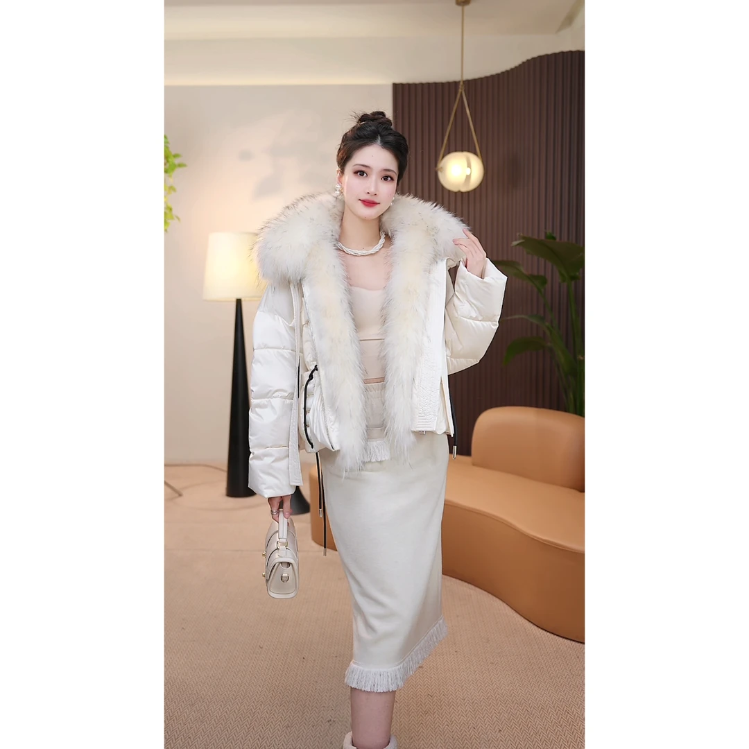 【茅茅专属】A25629冬季新款休闲时尚可拆卸大毛领连帽短款羽绒服