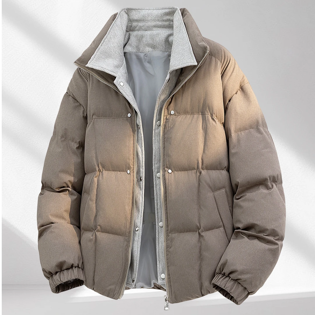 法国Cebrodz假两件拼色羽绒服男款冬季立领加厚保暖上衣外套大码