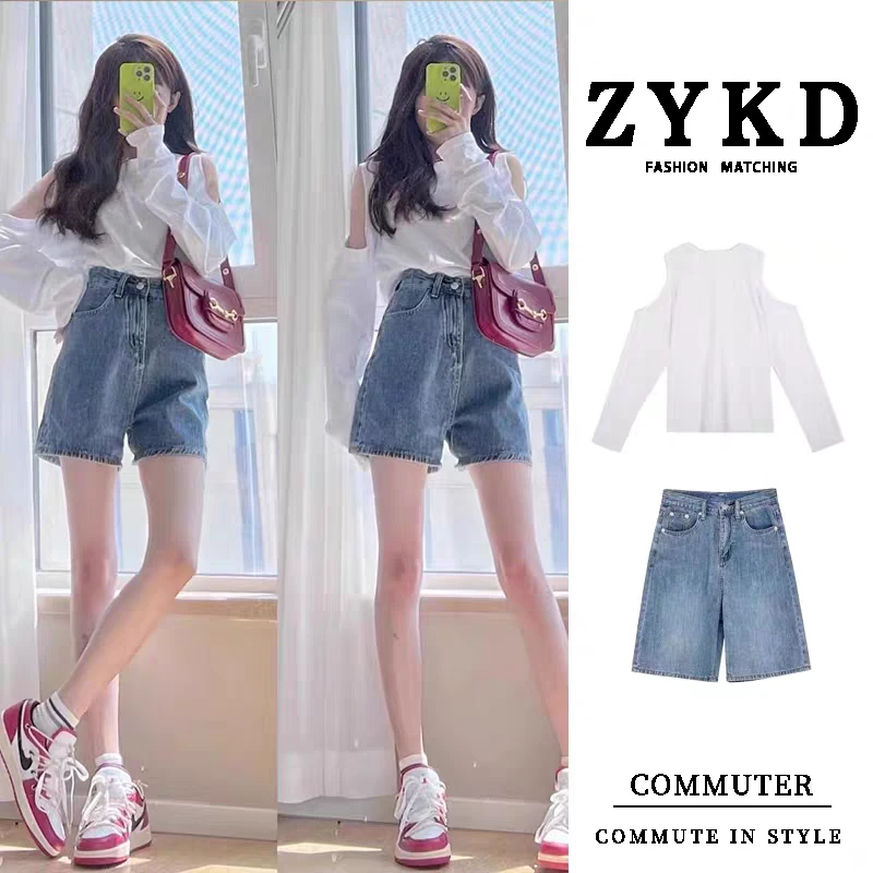 露肩上衣女长袖ins新款T恤女秋装韩版设计感初秋薄款洋气小衫上衣