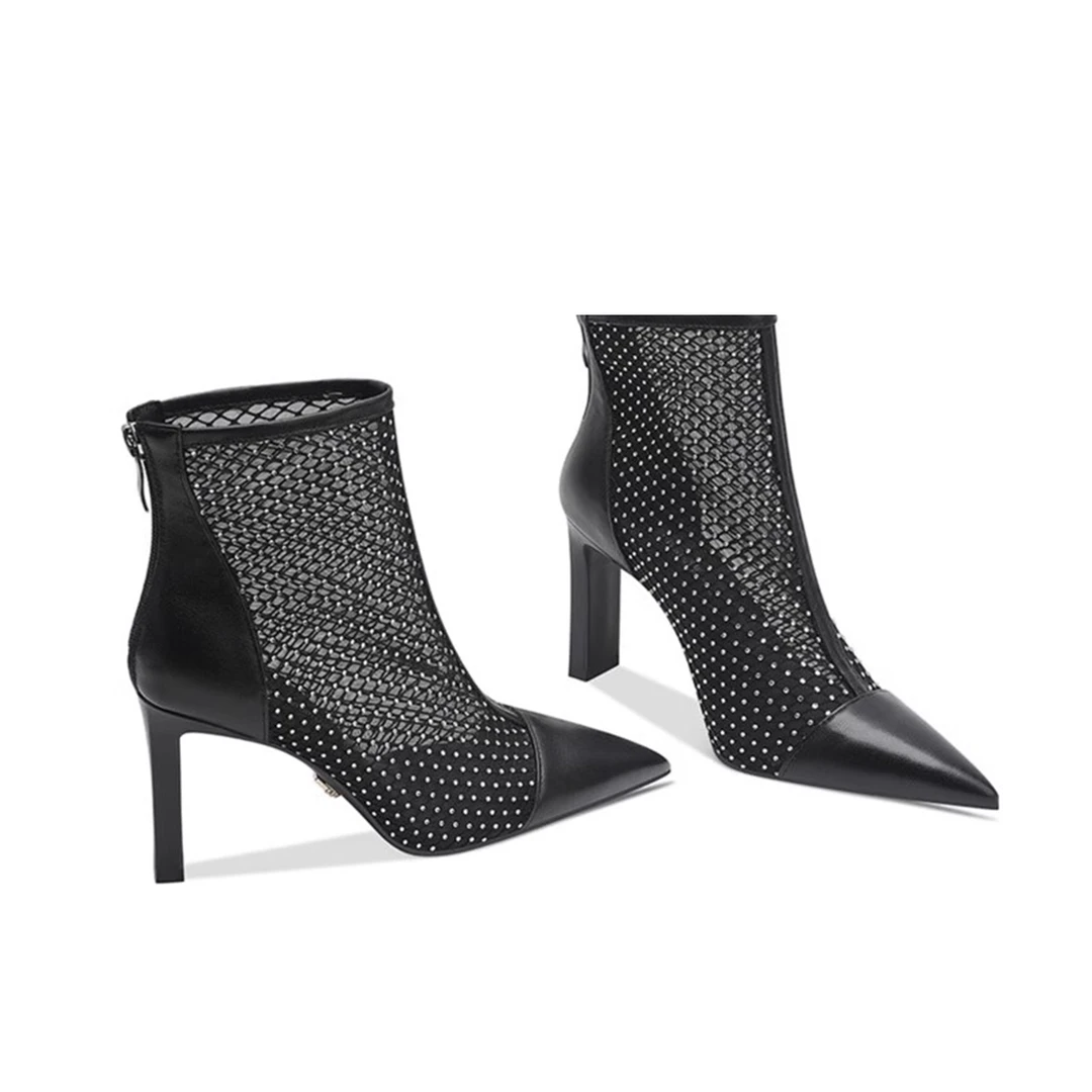 【手工女鞋】2025年春季新品黑色细高跟蕾丝透气高贵优雅女神网靴