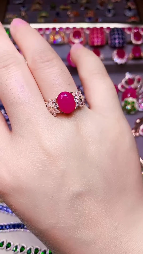 银S925镶嵌戒指红宝石...