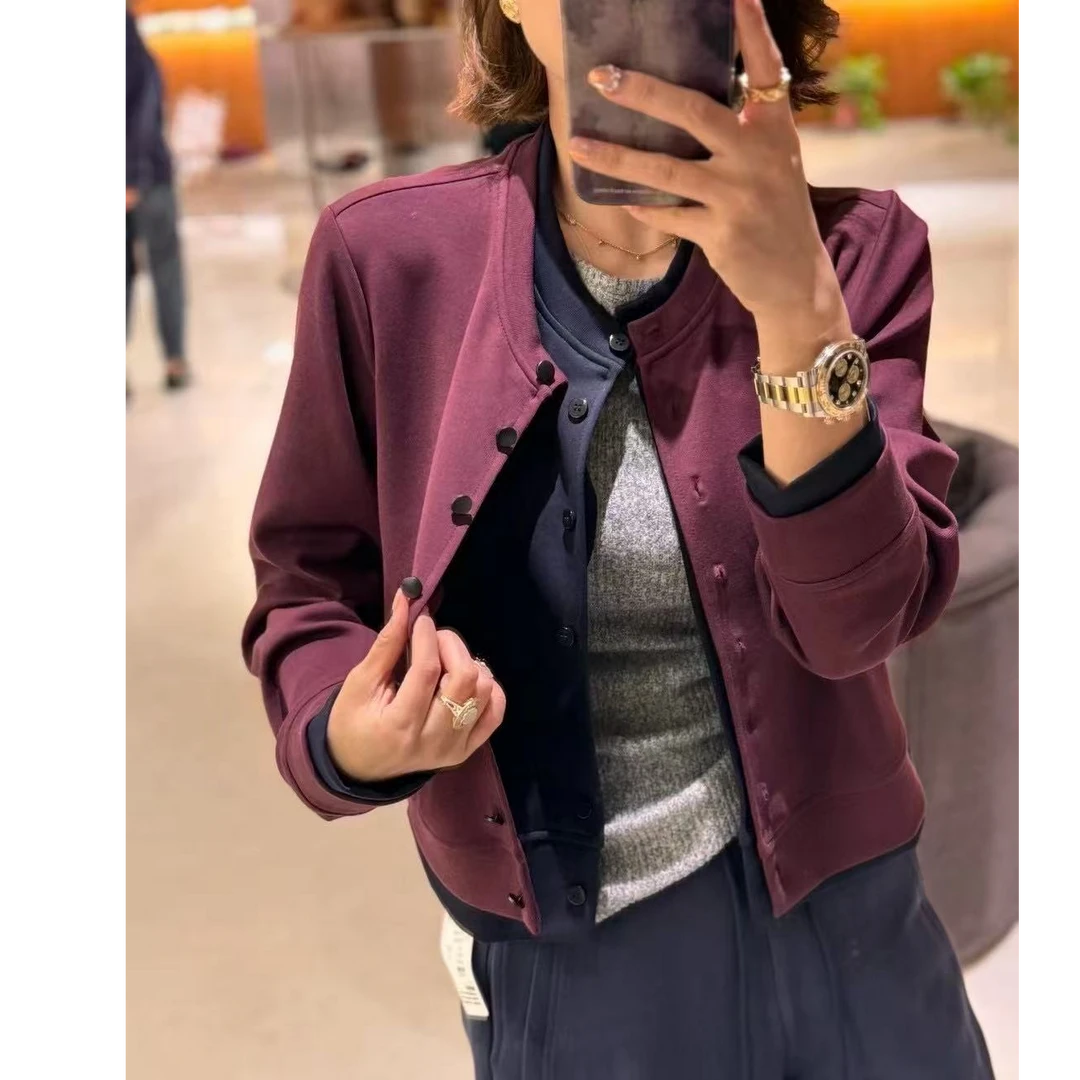 87601 红色女短外套毛面可调节厚款双面拼接通勤百搭