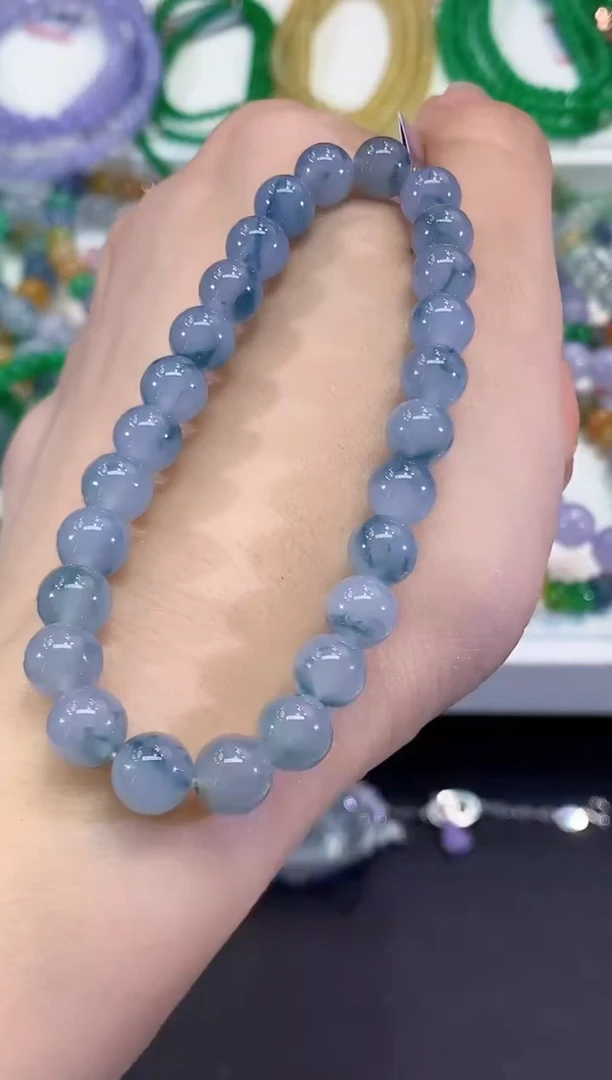 未镶嵌手串翡翠C82 紫货有色差