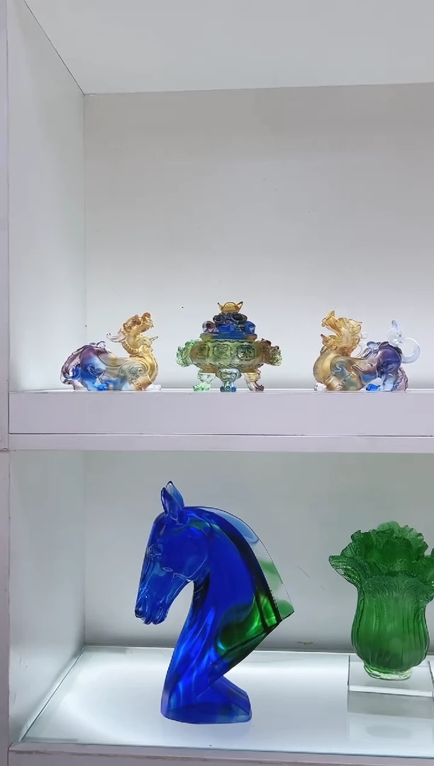 手工艺品琉璃古法琉璃一对貔貅加聚宝盆