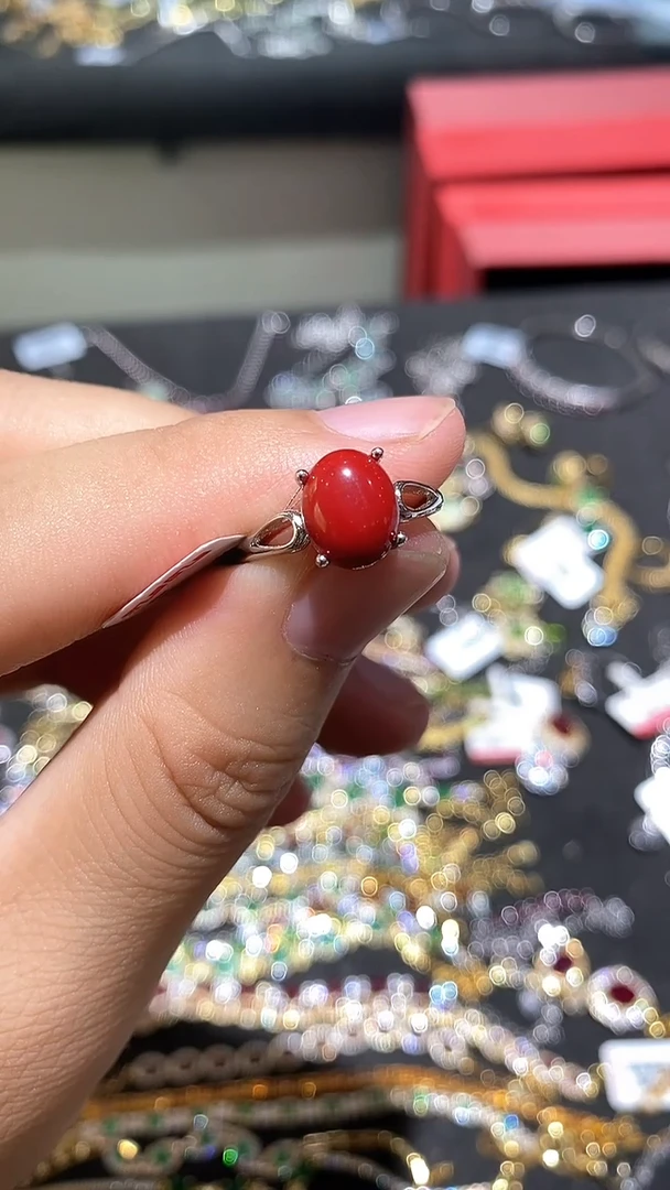 南红玛瑙银S925镀金镶嵌戒指戒指