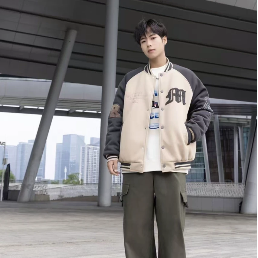 23921高端专享青少年老林家老K棒球棉服卡其