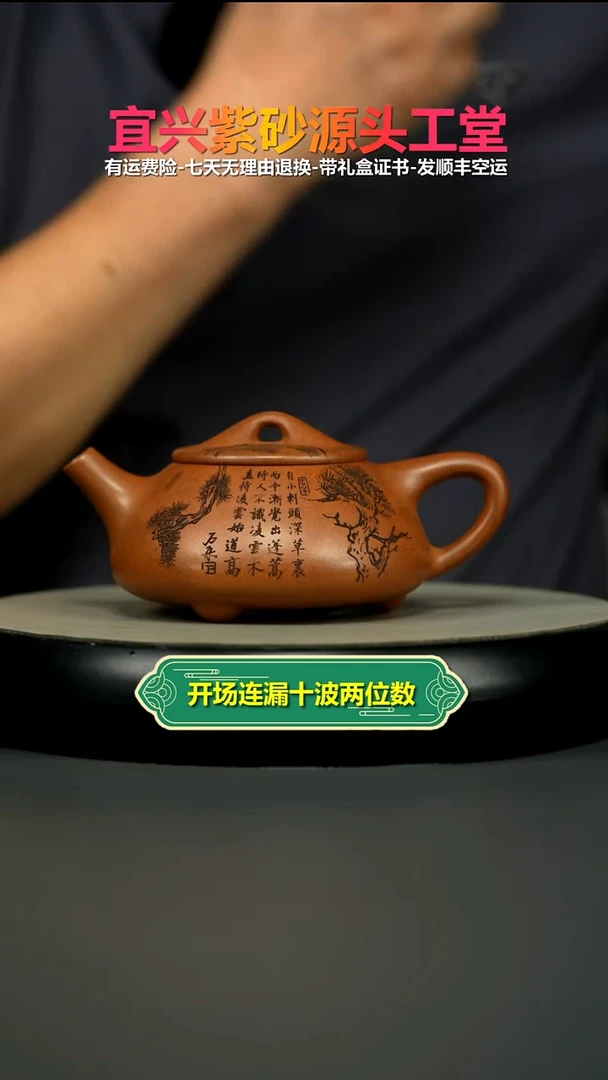 茶壶紫砂蒋静明天星泥松竹景舟石瓢300CC