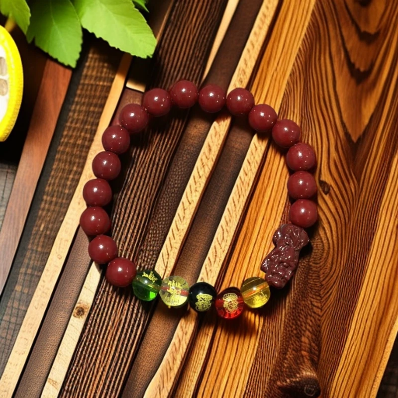 天然辰砂S36朱砂五路财神精品手串（无礼盒）