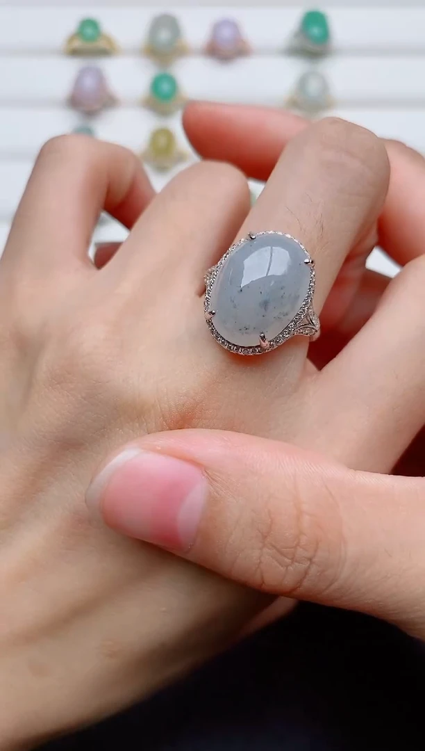 银S925镶嵌戒指翡翠1