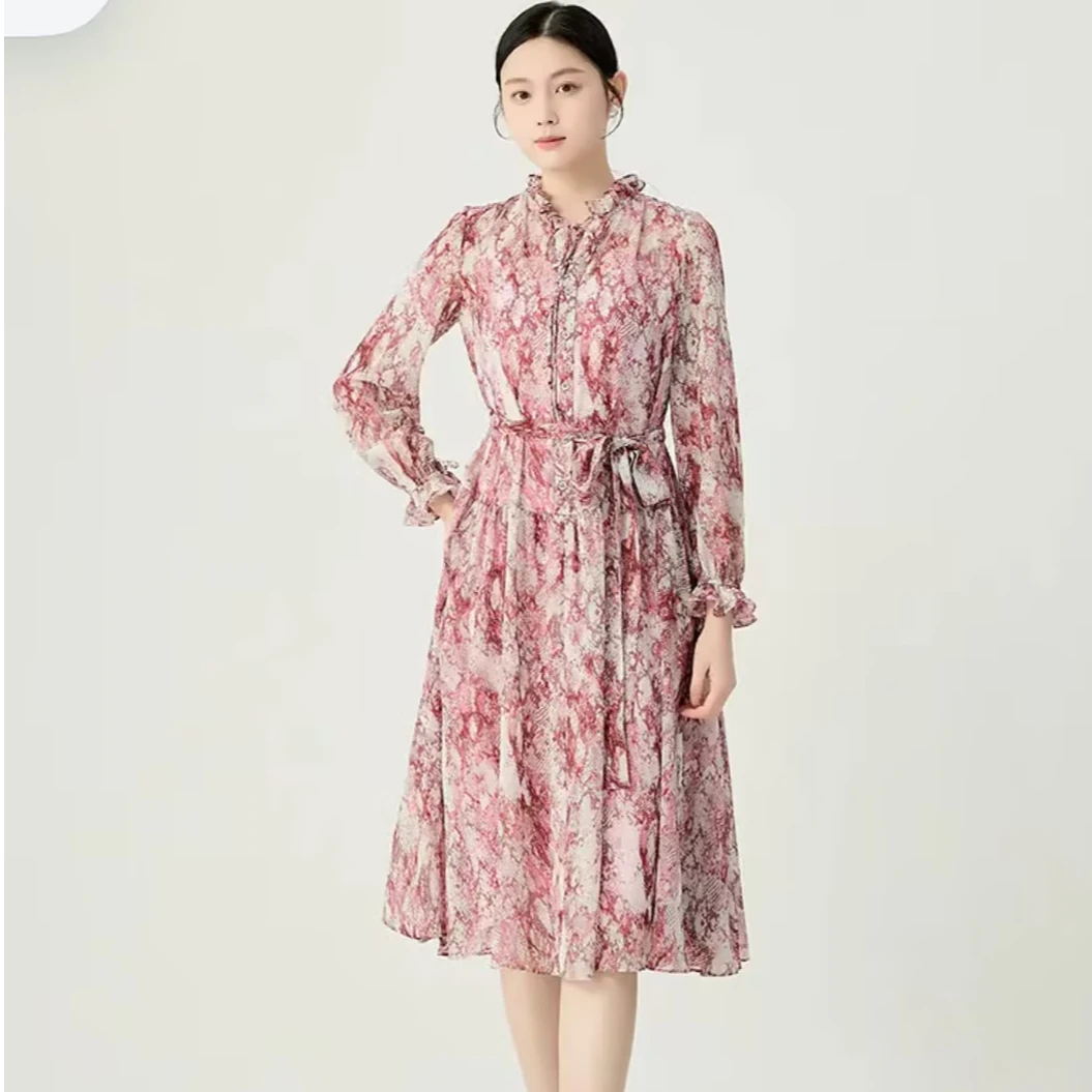 GIRDEAR/哥弟法式复古木耳边印花甜美碎花气质收腰连衣裙1500465