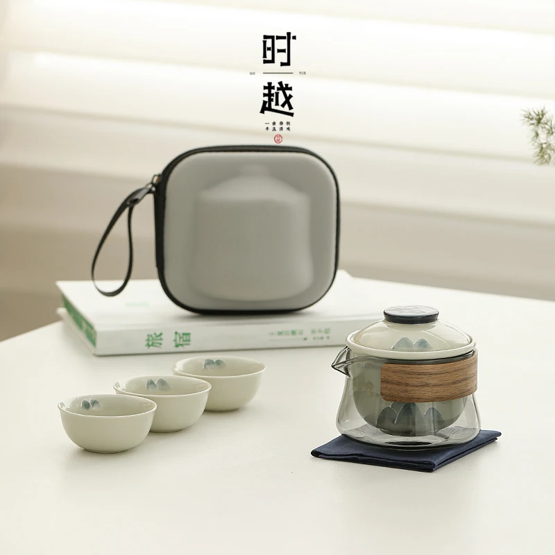 手绘山水一壶三杯快客杯女生外出旅行茶具泡茶壶带礼盒精美伴手礼