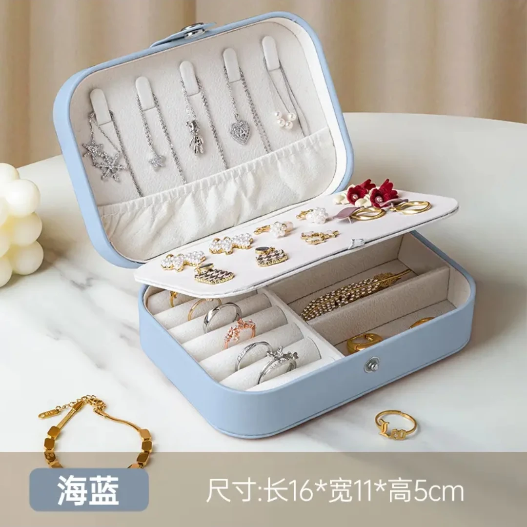 首饰盒/箱 简约便携式防尘防水抗氧化皮革饰品收纳盒耳钉耳环适用