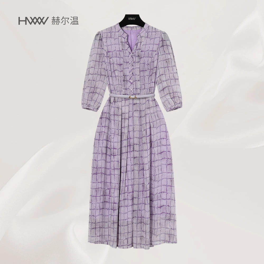 【赫尔温】赫尔温设计款风信紫时尚收腰显瘦连衣裙DHZFF50658