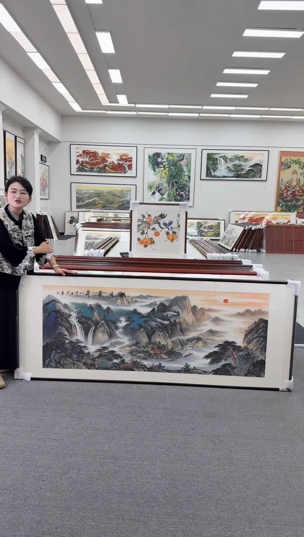 国画手绘  旭日东升  219*88