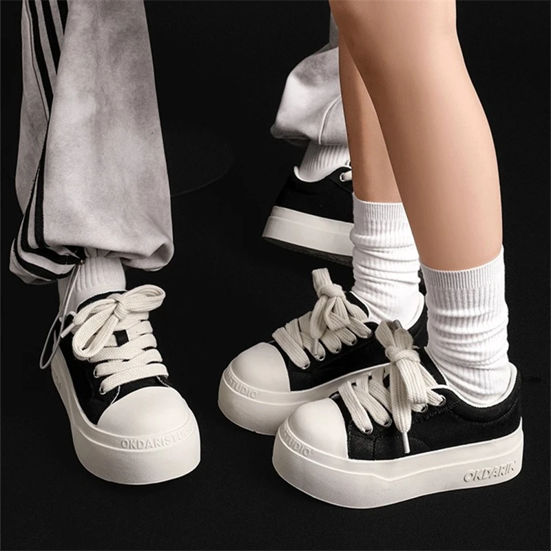 小众原创大头鞋黑白百搭透气帆布鞋男女款小众厚底增高休闲滑板鞋