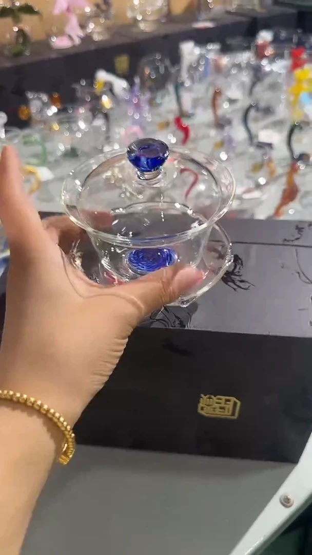 儒雅盖碗晶焱金标蓝凤尾