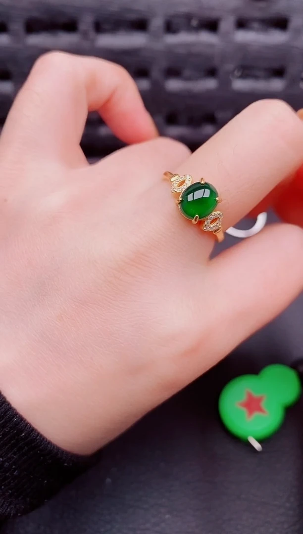 【闪购商品】翡翠戒指银S925镶嵌天然a货翡翠483