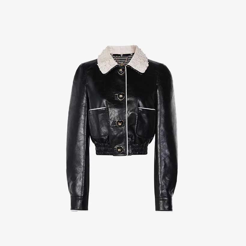 【外套】明星赵美延腻腻同款重工皮衣外套Z7449