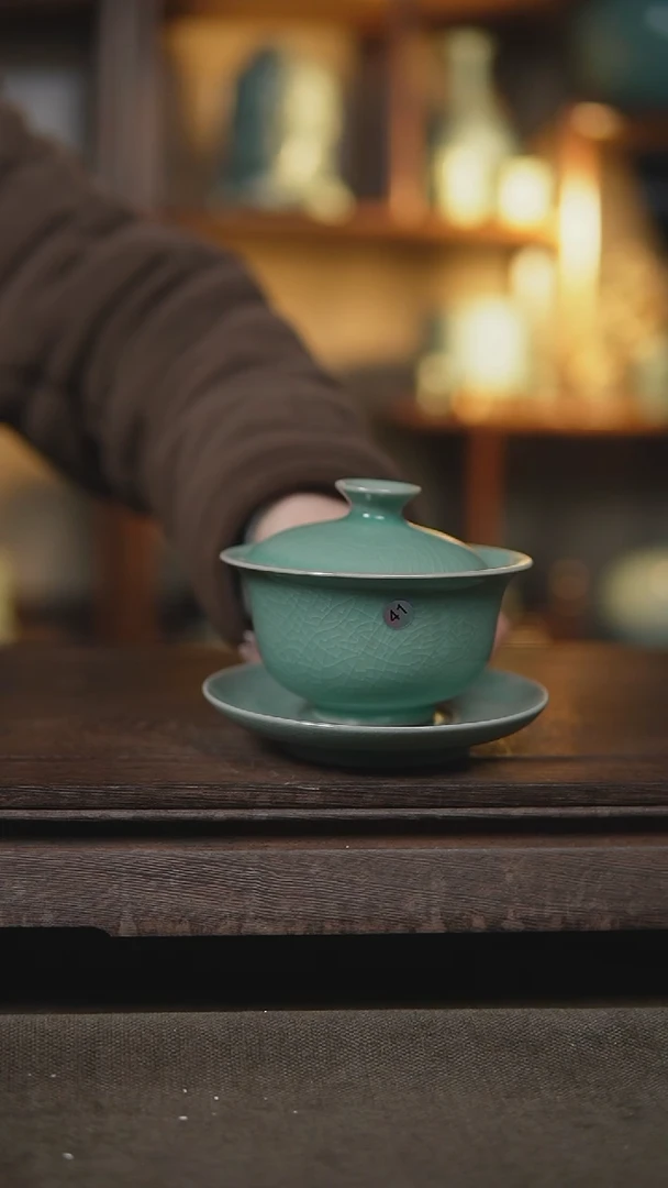 【闪购商品】杯仿古翡翠绿纯手工三才元宝盖碗41