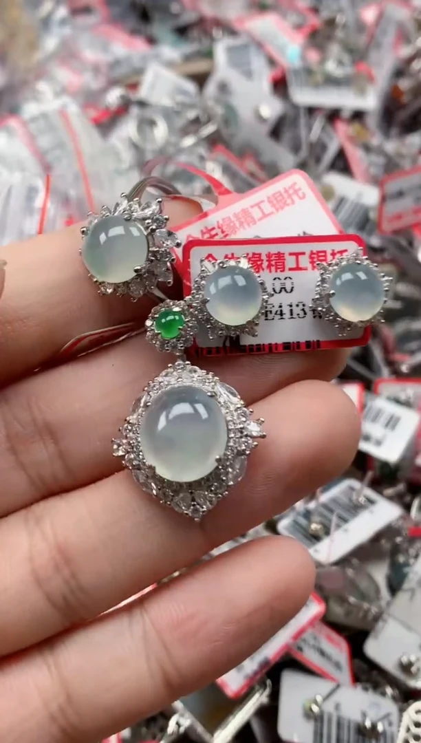 银S925镶嵌戒指翡翠天然A货缅甸翡翠