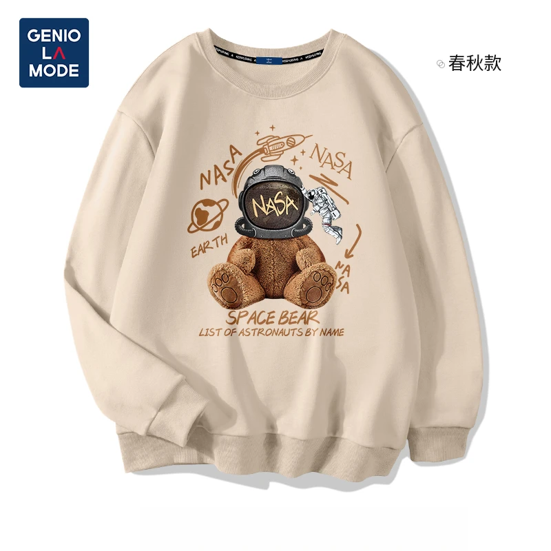 GENIOLAMODE小熊卫衣男宇航nasa联名爆款春季大码宽松圆领外套男