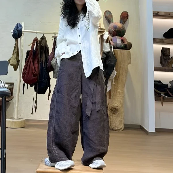 衣牧了然色织亚麻腰带慵懒款休闲裤241246